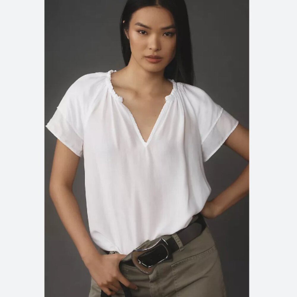Brand New Cloth & Stone Short-Sleeve Ruffle-Neck Top